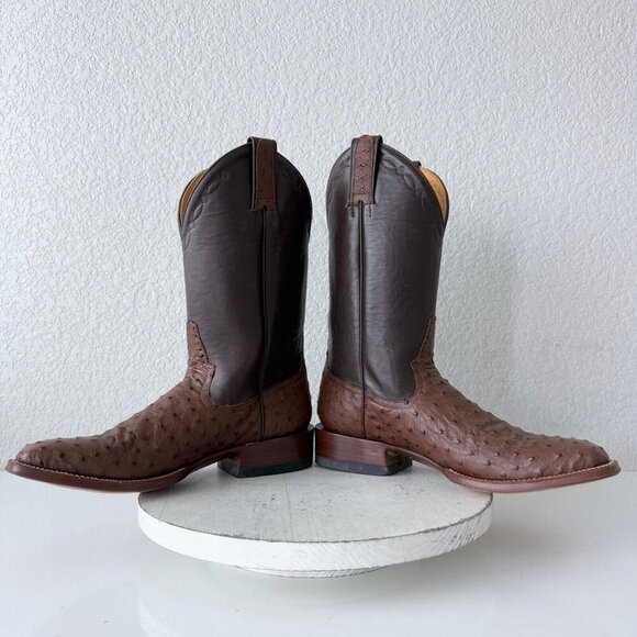 Rod Patrick Mens Cowboy Boots 10AA Brown Ostrich Leather Western French Toe EUC - Picture 8 of 12